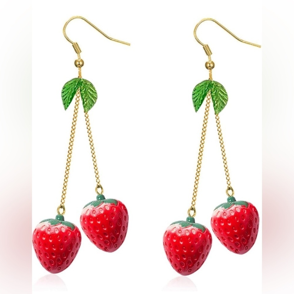 Adorable Acrylic Strawberry Dangle Earrings
